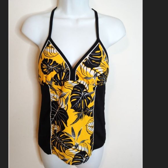Athleta Yellow Black White Halter Swim Top M - Picture 1 of 4